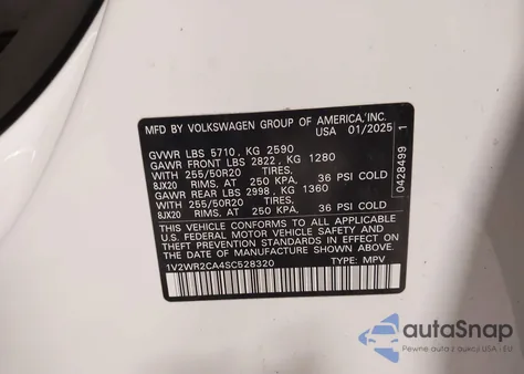 2025 Volkswagen Atlas 2.0T Se W/Technology from USA, damaged, VIN 1V2WR2CA4SC528320